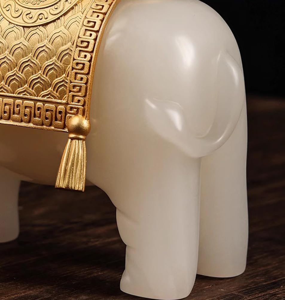 Naturalna biała statua słonia Feng Shui z jadeitu, ręcznie rzeźbiona figurka słonia wysysającego wodę bogactwa, 5,8 x 3,7 x 4 cale