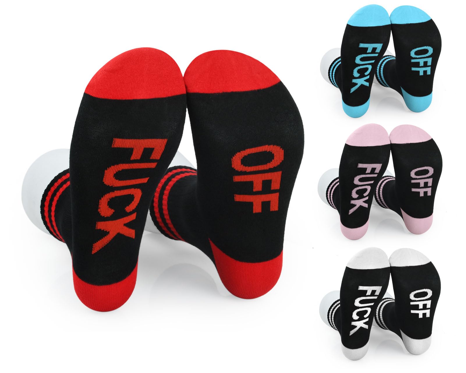 ds. distinctive style 4 Pairs Fuck Off Socks Rude Funny Half Crew Socks for Men and Women, 4 Colors