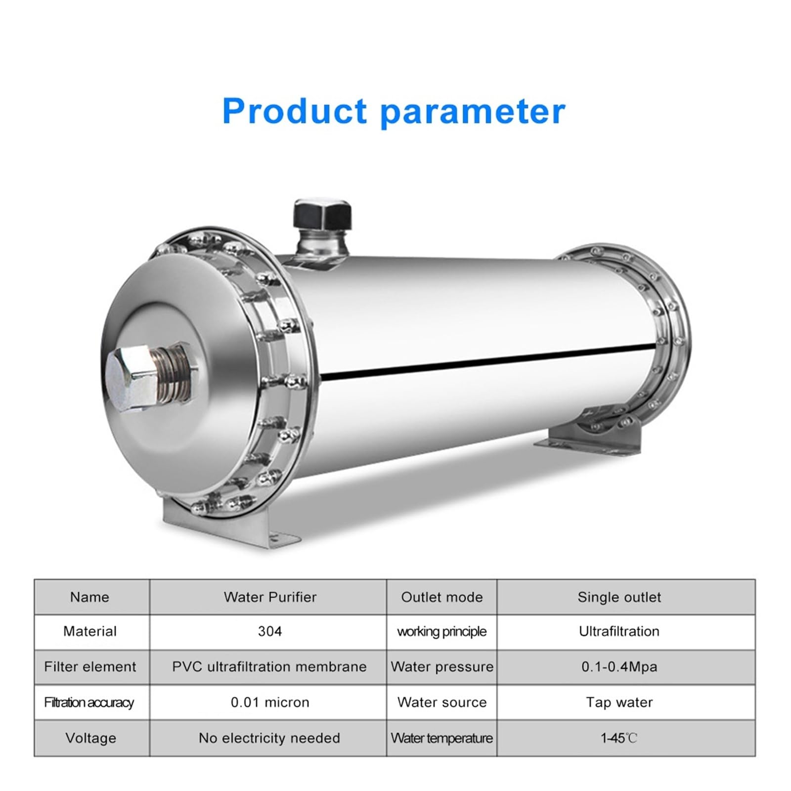 Filtro for acqua da 3000 l/h in acciaio inox PVDF, purificatore d'acqua a ultrafiltrazione, cartuccia lavabile, filtro da cucina for bevande dirette(1000L)