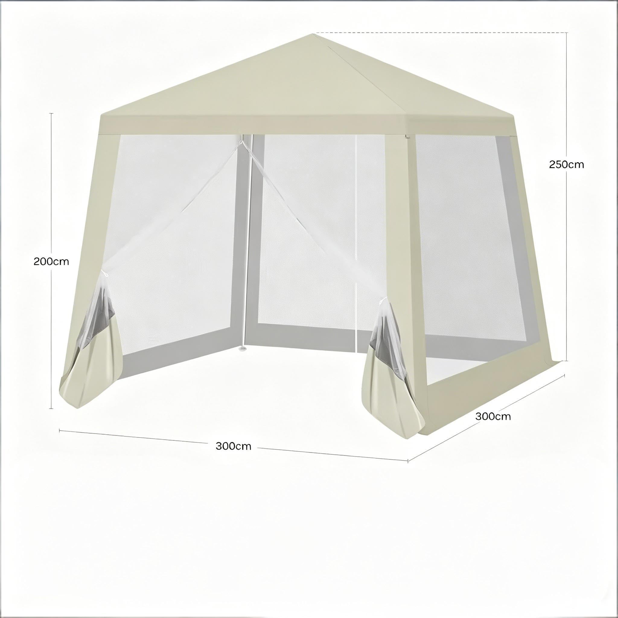 Gazebo pieghevole leggero, 3 x 3 m, beige, impermeabile, resistente ai raggi UV e traspirante, con zanzariera, portatile per giardino, terrazza, campeggio