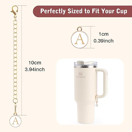 Miniatura 2 de 2 dijes Stanley Cup de 26 letras, adecuados para vasos simples y modernos y Hydro Flask, con mango de taza de agua, dije personalizado para tazas