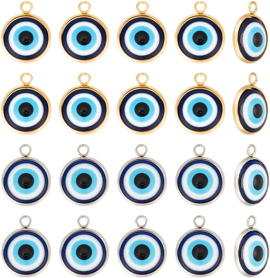 arricraft 20 Pcs Evil Eye Charm, Evil Eye Pendant Charms Blue Resin Beads Pendants for DIY Necklace Bracelet Jewelry Making