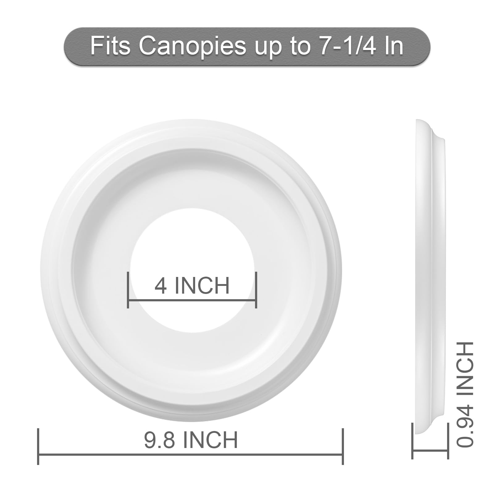 2 Pack White Molded Nylon Ceiling Medallion for Light Fixtures and Ceiling Fans 10"OD x 4"ID x 1"P (Fits Canopies up to7-1/4") — Amazon image 3