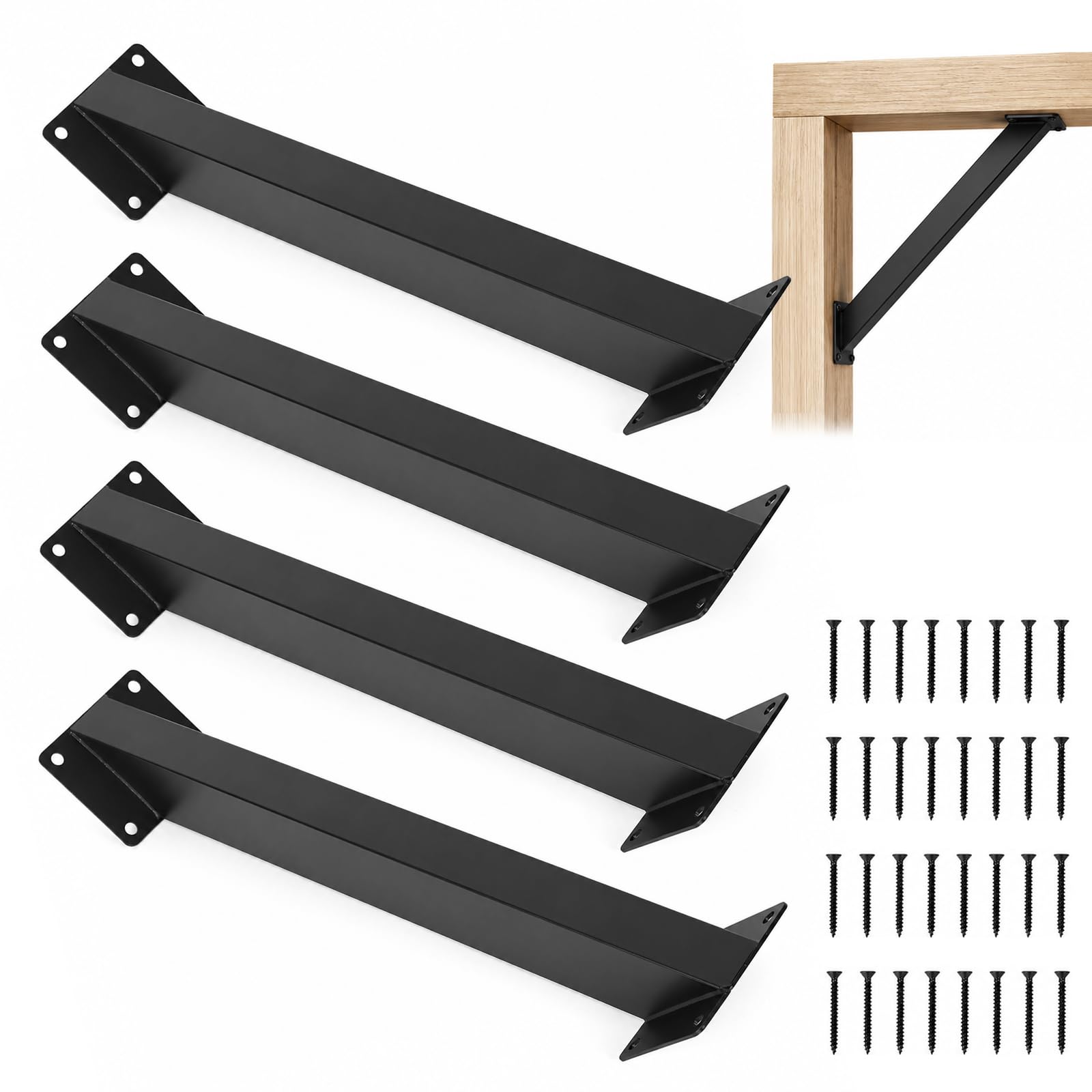 4 Pack Pergola Brackets, 45° Angle Support Brackets, Heavy Duty Roof Riser Brackets Kit, Weather Resistant Connector Brace Bracket for Wood Beam Gazebo Deck Patio Cover & Garden Pavilion