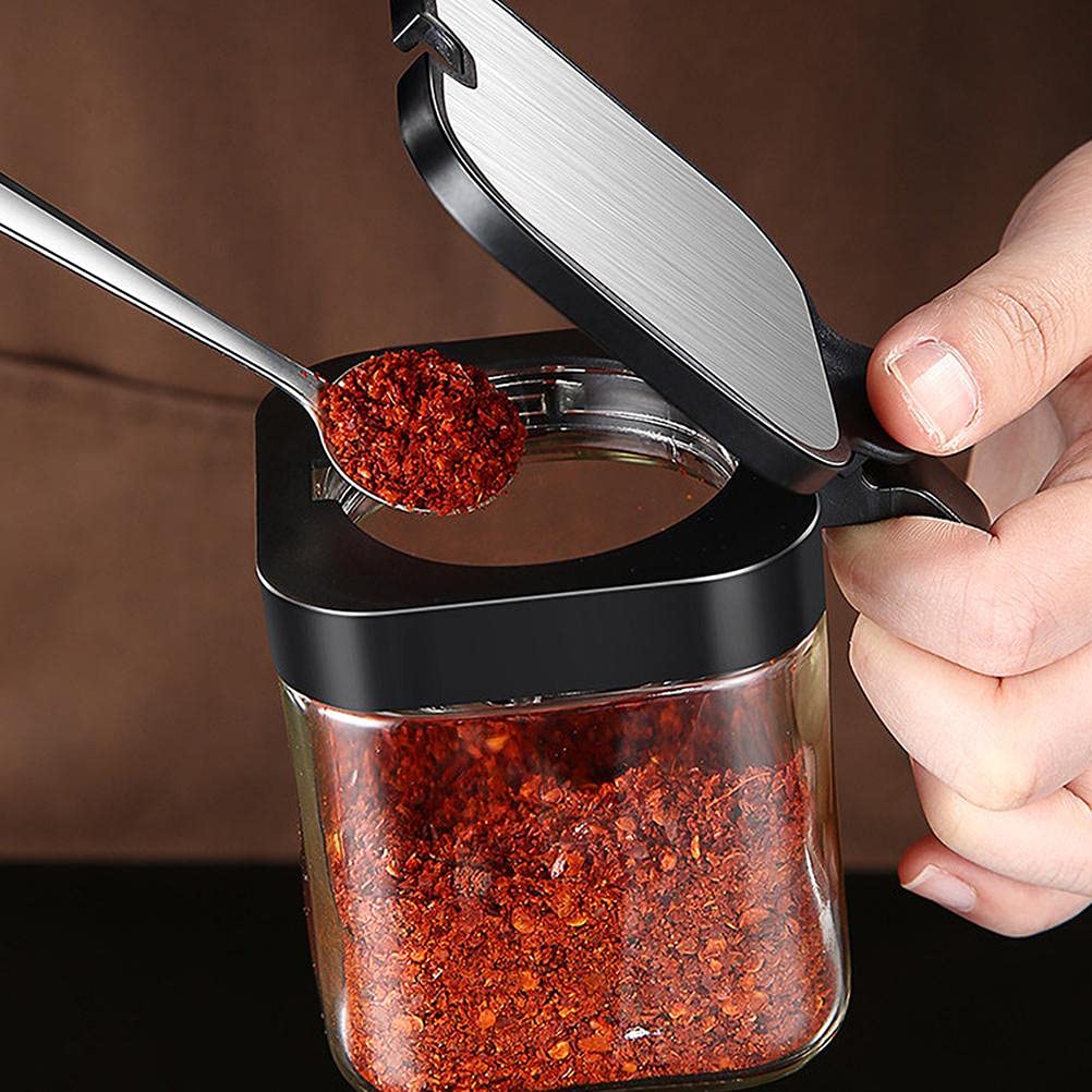 Glas Gewürzdosen Set,Glas Gewürzdose Gewürzbehälter mit Deckel Löffel und Boden Platzsparende Zuckerdosen Gewürzdose Küchenhelfer