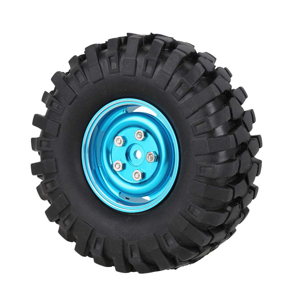 KEEDA 108mm 1.9 inch Aluminium Alloy Wheels and Rubber Tires for 1/10 Scale RC Rock Crawler Car Axial SCX10 TRX4 RC4WD D90 TF2 (Blue) - Image 2