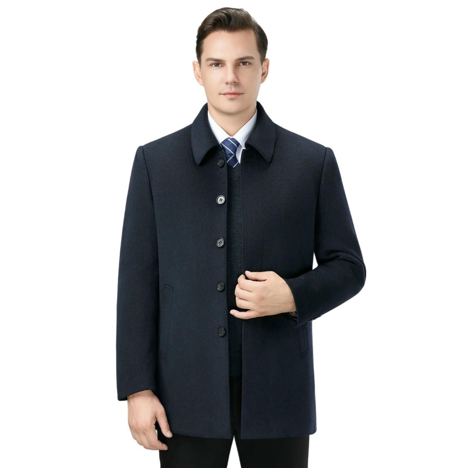 Cappotto da uomo con risvolto in lana double-face autunno inverno fodera rimovibile mezza età