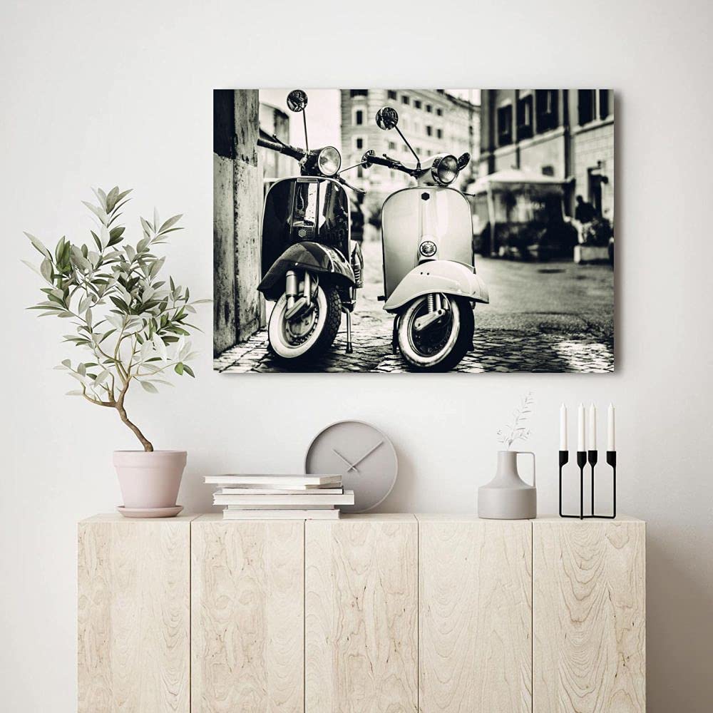 Quadri L&C ITALIA Vespa Vintage 3 - Quadro Moderno Soggiorno Salotto Cucina Camera Ufficio 70 x 50 Stampa su Tela Canvas da Parete Bianco Nero