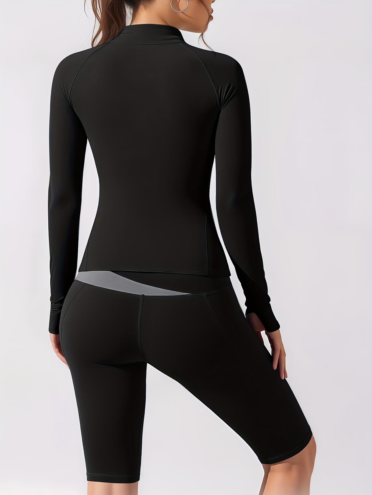 Set di 4 pezzi da donna per yoga, allenamento, con cerniera, giacca a maniche lunghe, leggings da yoga per fitness, reggiseno imbottito sportivo per corsa, fitness, tuta senza cuciture