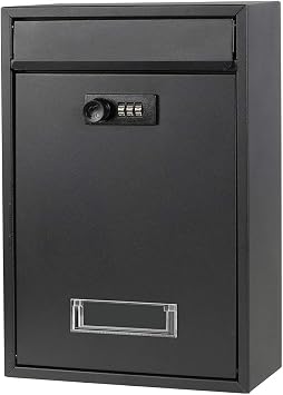 Decaller Wall Mounted Mailbox with Combination Lock, Outdoor Rust-Proof Metal Locking Mail Box, 12.6" x 8.5" x 3.4", 06 Black