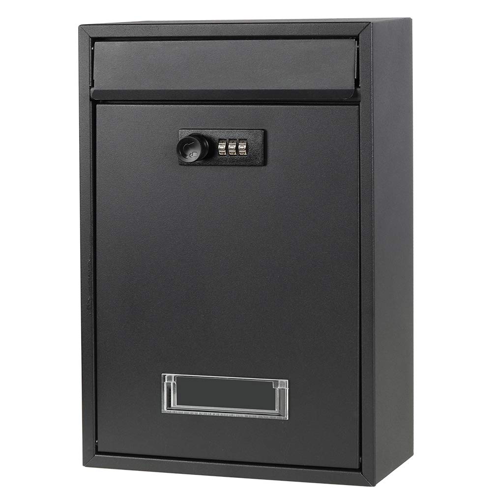 Decaller Wall Mounted Mailboxes with Rust-Proof Cover, Outdoor Combination Locking Mail Box, 12 3/5" x 8 1/2" x 3 2/5", Black