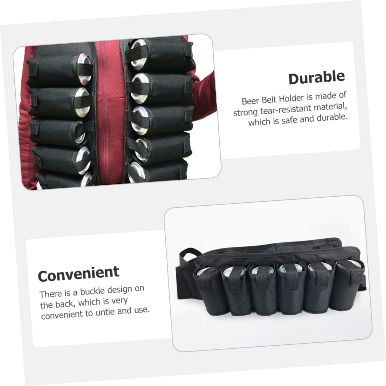 ABOOFAN Ceinture de Bière Longueur Réglable et Boucle, Paquet Banane Confortable en Toile Noire 12 Poches Multiples pour Sorties et Escalade en Plein Air