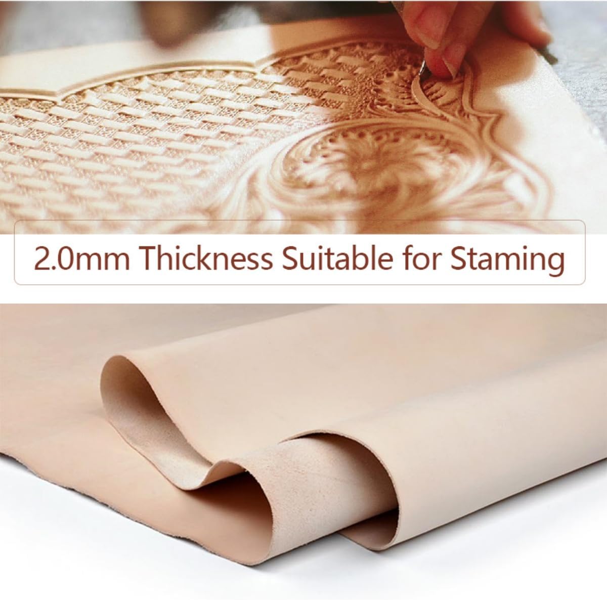 SiiRo 2"x50" Veg Tan Leather Strap 3-4 oz, 2.0mm Thickness Vegetable Tanned Genuine Leather Strips, Suitable for Making Leather Belt and Bag Straps(Primary Color)