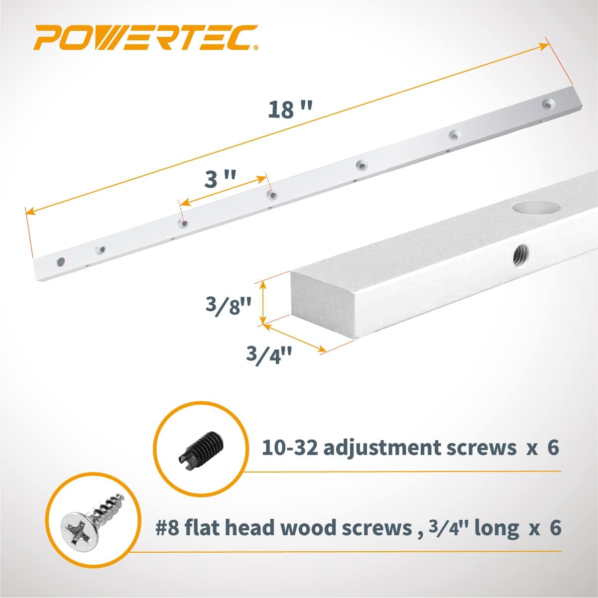 POWERTEC Table Saw Accessories Bundle - 18" Miter Bar (2PK) and 3" Fence Flip Stop for Woodworking Jigs & Fixtures