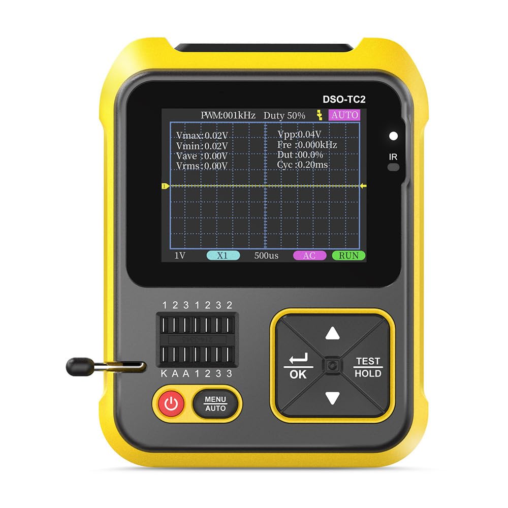 Jadeshay Oscilloscope Kit, Portable Oscilloscope 2.4 inch Handheld Oscilloscope 2 in 1 Digital Transistor Tester PWM Square Wave Output,200kHz Bandwidth, with 100 High voltage probe