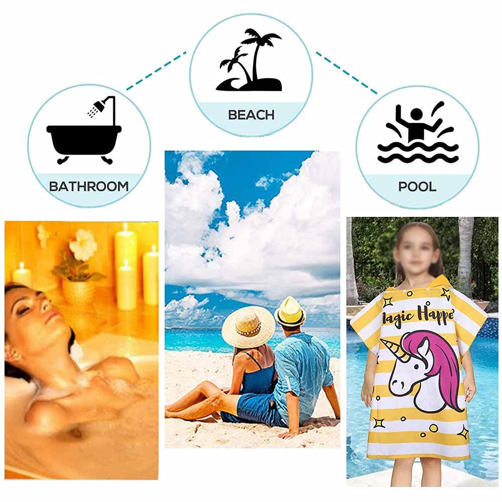 Morbuy Asciugamano con Cappuccio Bambini Poncho da Bagno, Telo Mare Poncho Arcobaleno 3D Leggero Asciugatura Rapida Accappatoio da Surf in Microfibra per Adult Bambino (Anguria,60x80cm