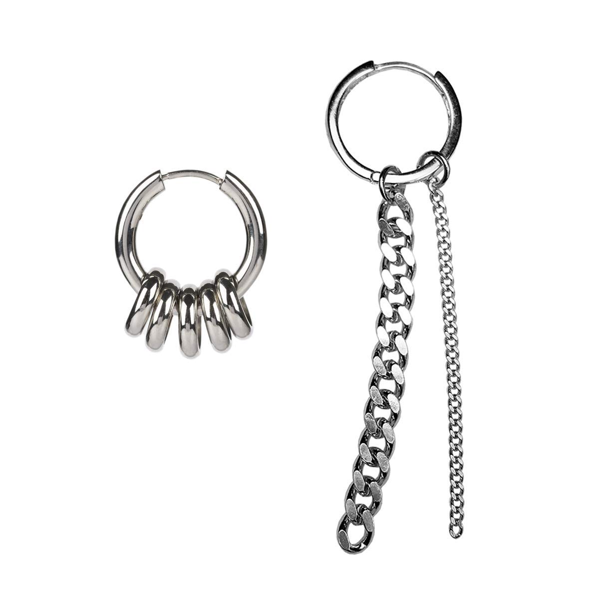 Kpop JINMIN style Chain Pendant Earrings and Circle Earring Total 2pcs