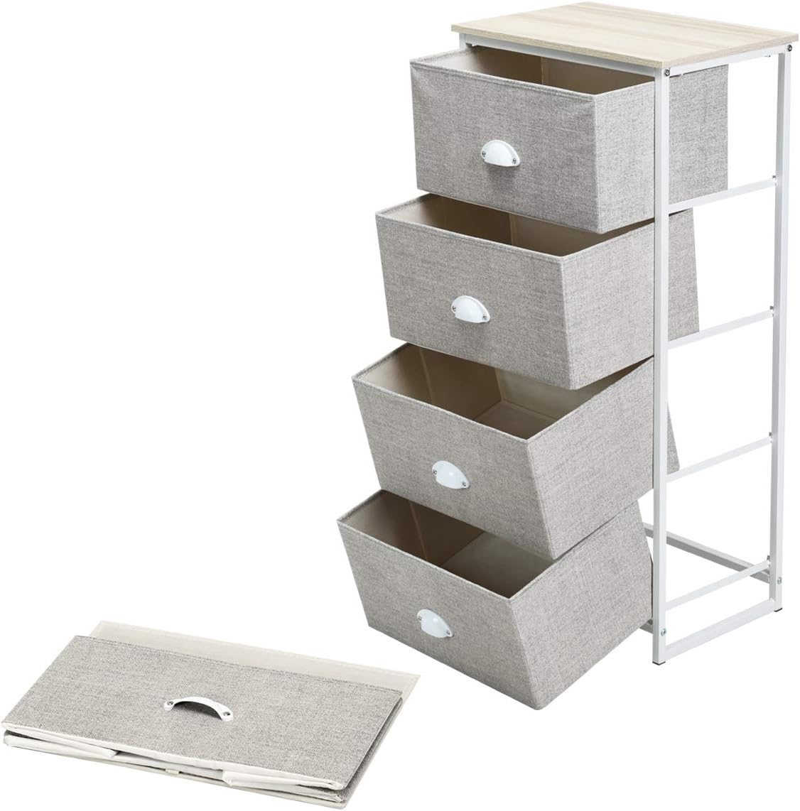 Giantex Dresser Storage Tower Nightstand W/Fabric Drawers, Sturdy Steel Frame and Wood Top Organizer Unit for Bedroom, Living Room, Entryway,Closets End Table Storage Unit (37’’(H), White)