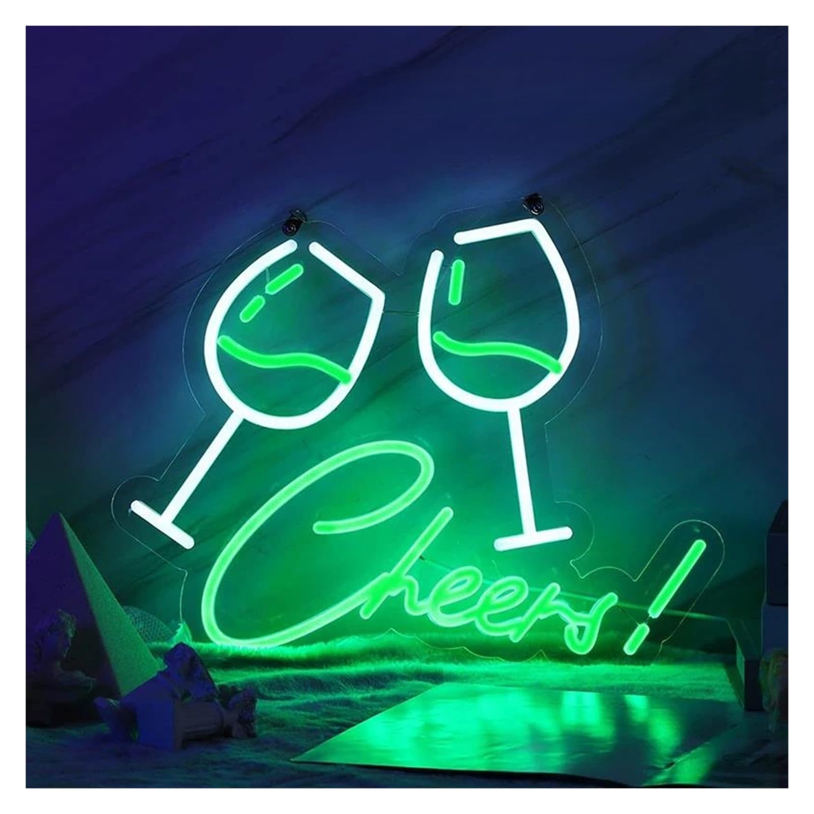 SHOUXI Sign Lamp Cheer Beer Bar Neon Sign Wine Glasses Party Decoration Lamp Nightlight for Restaurant Shop Hanging Wall 31cmx38cm(C)