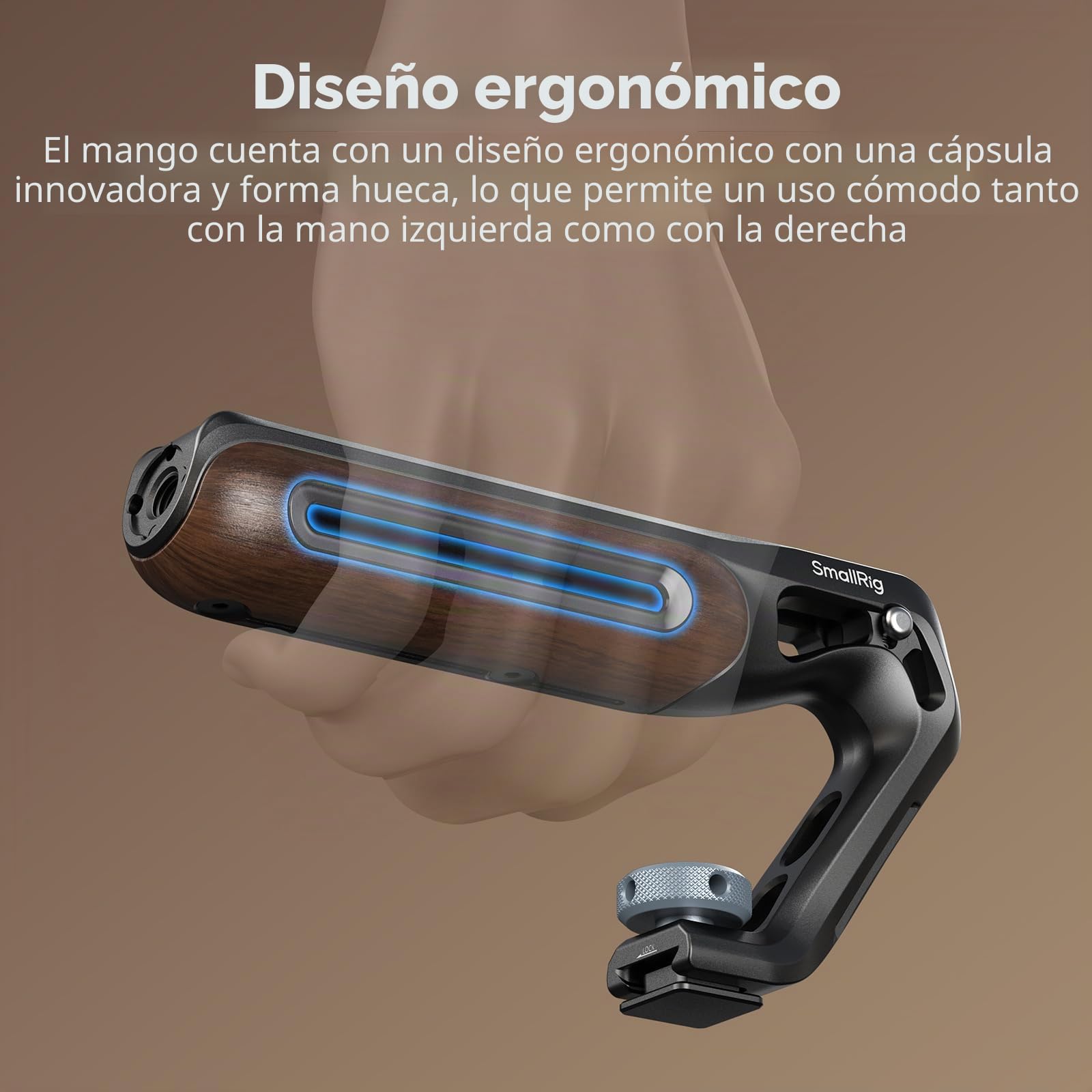 SmallRig Mango superior de madera con soporte de zapata fría, mango superior de madera ligero para jaula de cámara, capacidad de carga de hasta 10 kg, agujeros de localización de 3/8''-16 para ARRI y