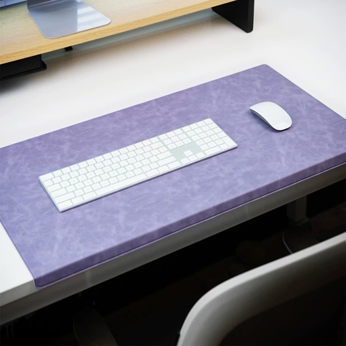 Large Desk Pad with Edge Protection, Edge-Locked Leather Office Table Protector Mouse Mat for Laptop Keyboard, Non-Slip Waterproof Writing Pad (Purple,70x32cm)