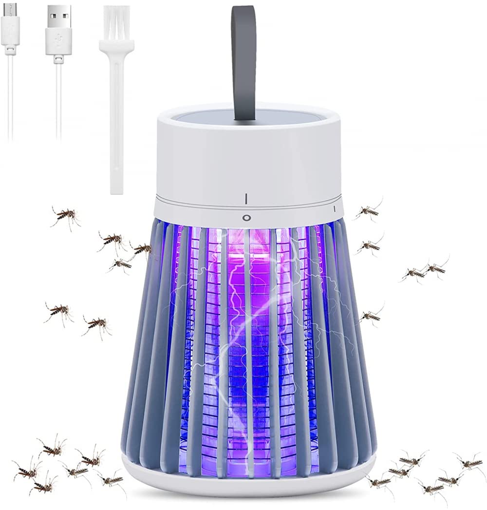 NEDRechargeable Mosquito and Fly Killer Indoor Light with Hanging Loop Electric Killing Lamp Portable USB LED Trap for Home Bedroom Outdoor Camping Gray