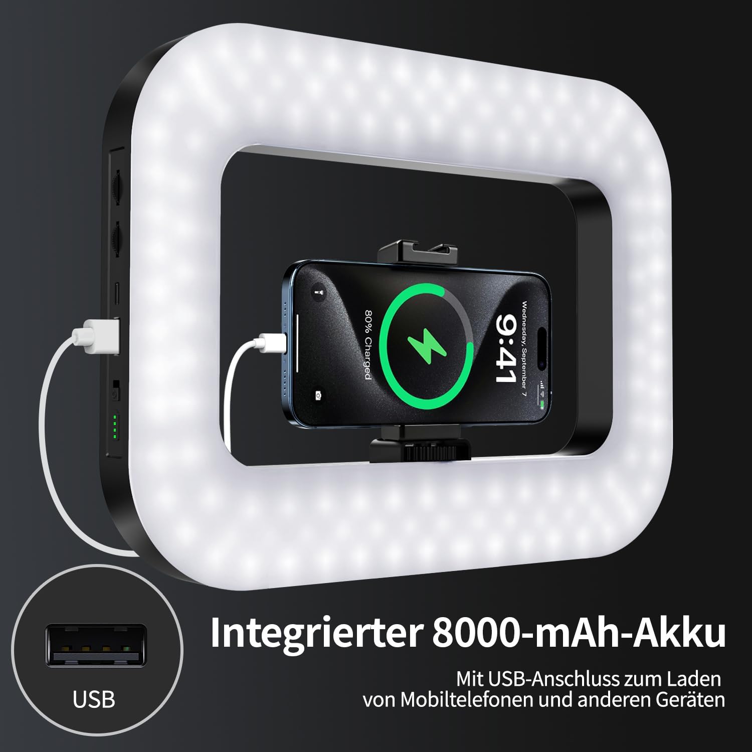 yAyusi Handylicht für Videoaufnahmen, Hand-Telefonstabilisator mit Licht, 8000mAh LED-Selfie-Telefonringlicht mit Telefonhalterung, Smartphone-Video-Rig für Kamera, Action-Kamera, Vlog, TikTok