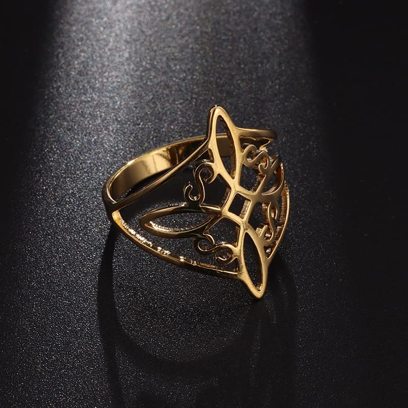 Vista 3 de Anillo de nudo de bruja para mujer, de acero inoxidable, estilo geométrico, brujería, amuleto celta, anillo de nudo celta, elegante y elegante