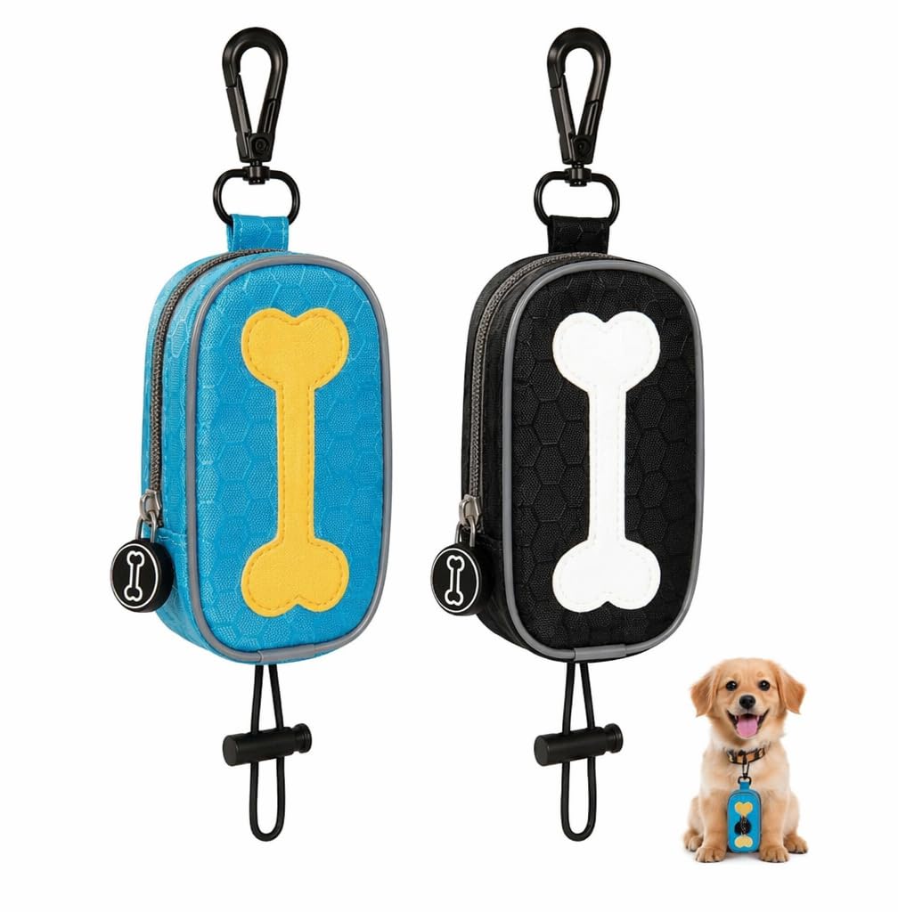 Cosiesnest 2Pcs Poo Bag Holder Durable and Leakproof Dog Poop Bag Holder, Puppy Poop Bags Holders Zippered Pouch with Hook Hands Free Cute Dog Bag Holder for Leash,Fits Most Standard Poo Bags