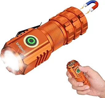 XC06 Mini Flashlight Rechargeable,Pocket Flashlight with Magnet,Super Bright Small Compact Flashlight,5 Modes EDC Flashlight for Camping,Emergency. (1, Orange)