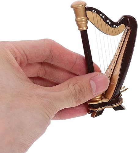 Miniatura 5 de MILISTEN Modelo de arpa en miniatura Instrumento de arpa de madera Casa de muñecas Instrumento musical Mini con caja de almacenamiento para amantes