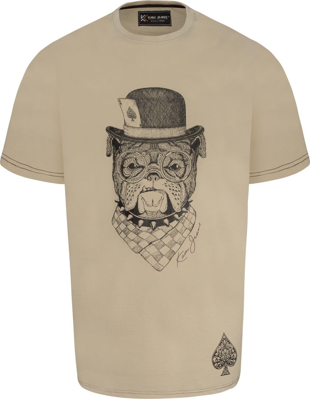 Kam Men's Beige Jeanswear Bulldog Card Graphic Print Ss T-Shirt - 8XL