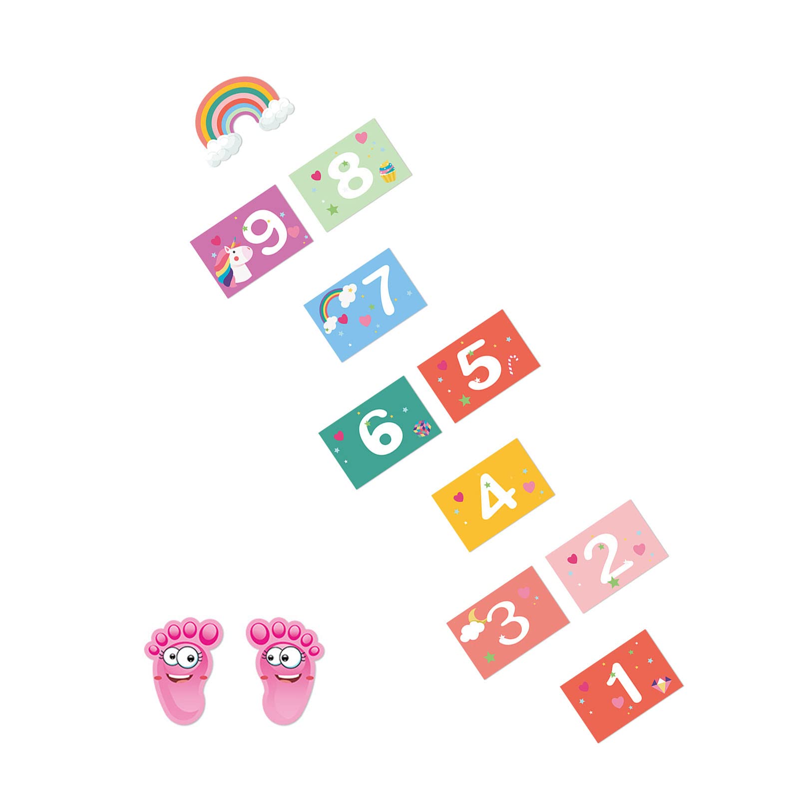 Rea&GoleRea&Gole Hopscotch Sticker 9 Numbers Lattice Floor Sticker Self Adhesive Numbers Wall Sticker with 1 Pair Footprint Sticker for Kids Room Classroom Nursery