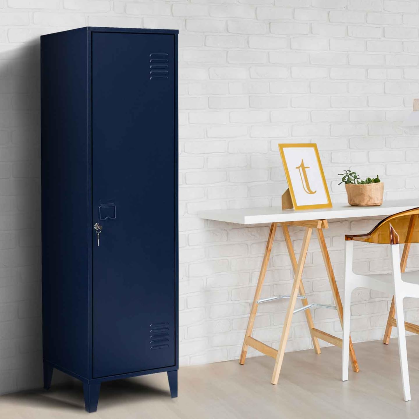IDMarket - Armoire vestiaire Ester métal Bleu foncé Design Industriel