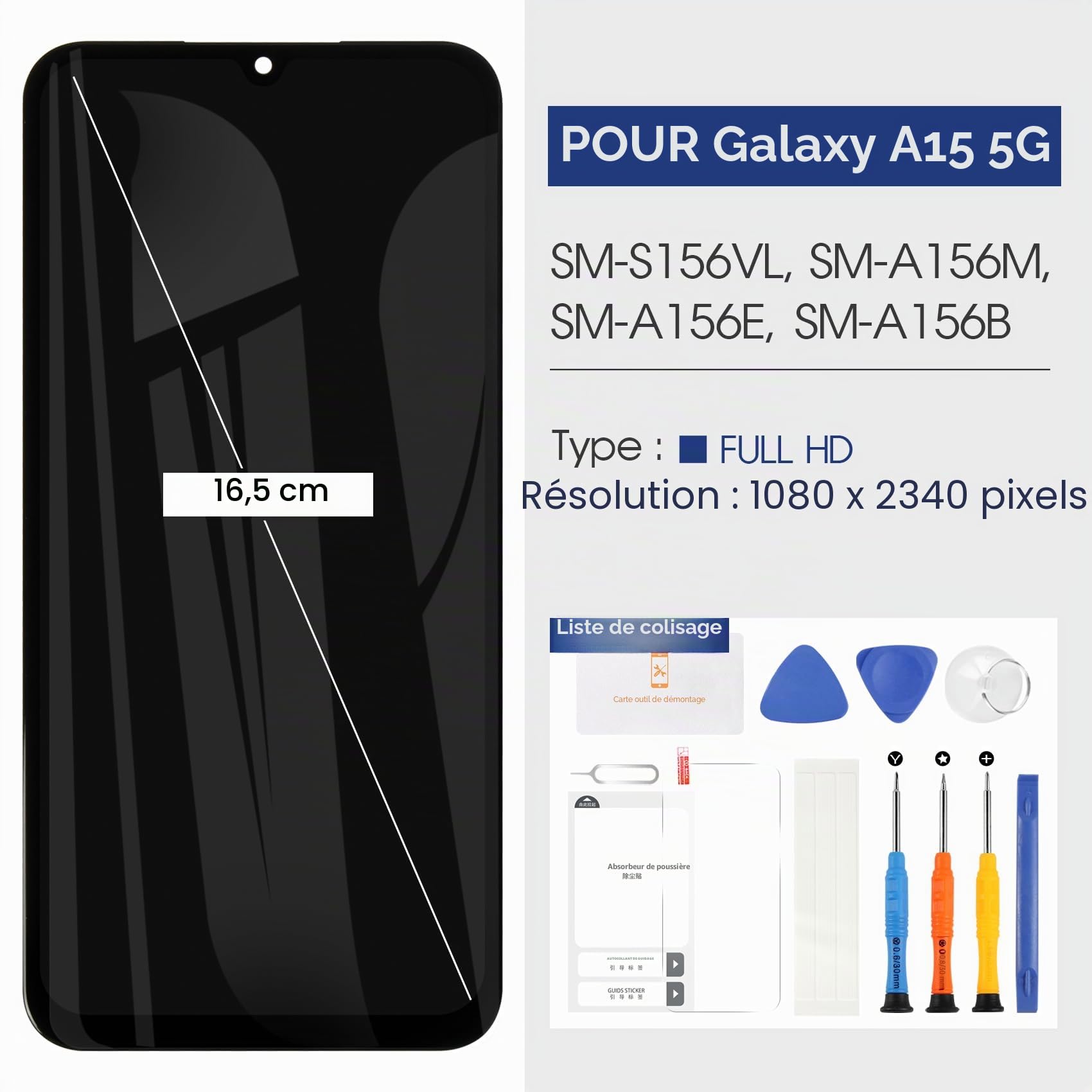 Écran LCD pour Samsung Galaxy A15 5G - pour Galaxy A15 4G / 5G SM-A156B SM-A156P SM-A156U LCD Display Digitizer pour Galaxy A15 5G LCD Écran Tactile Replacement Panneau Assemblée Réparation Kit