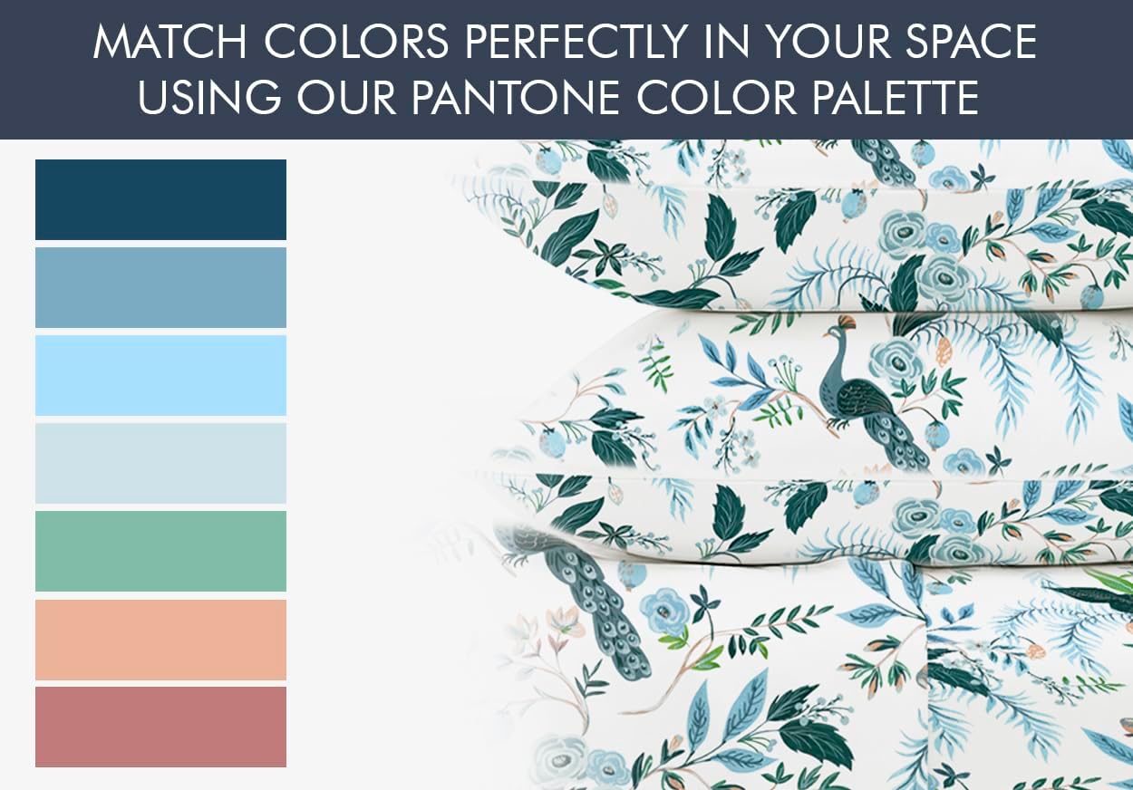 Where The Polka Dots Roam Peacock Sheets Queen Bedding Set - Super Soft 4 Piece Blue Floral Bed Sheets for Kids Teens with Fitted Sheet, Flat Sheet & Pillowcase - Colorful Peacock Bedding Room Décor