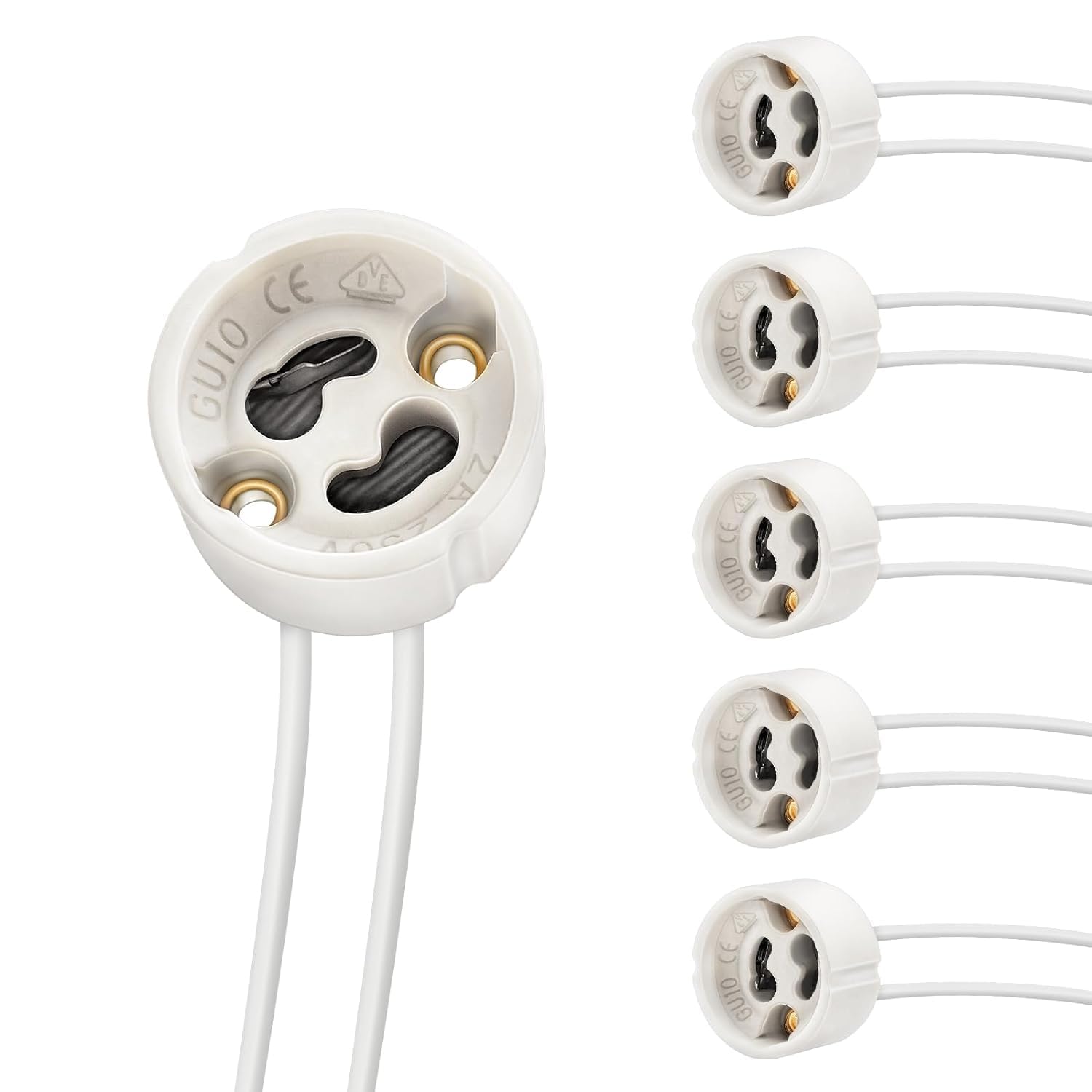 Aakriti GU10 Base LED Halogen Bulb Holder 250V 300W Ceramic Lamp Socket Heat Resistant 600°C with Silicon Wire Connector | Durable Ceramic Light Fitting (6, GU10 Halogen Base Socket)-image-38