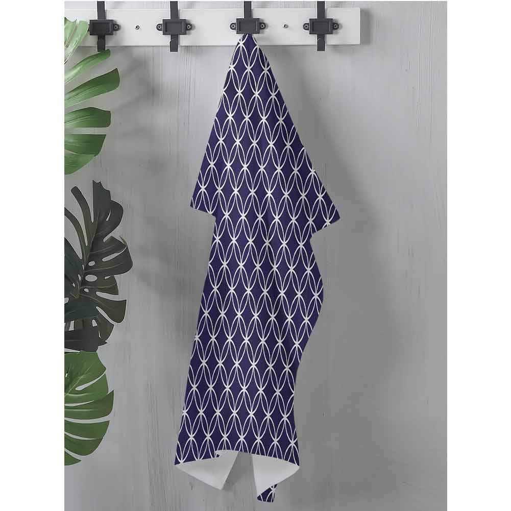 dsdsgog Towel Indigo,Trellis Inspired Pattern Quatrefoil Circles Moroccan Style Tile Theme Image,Indigo and White,W15 xL31 Hair Towel wrap for Kids