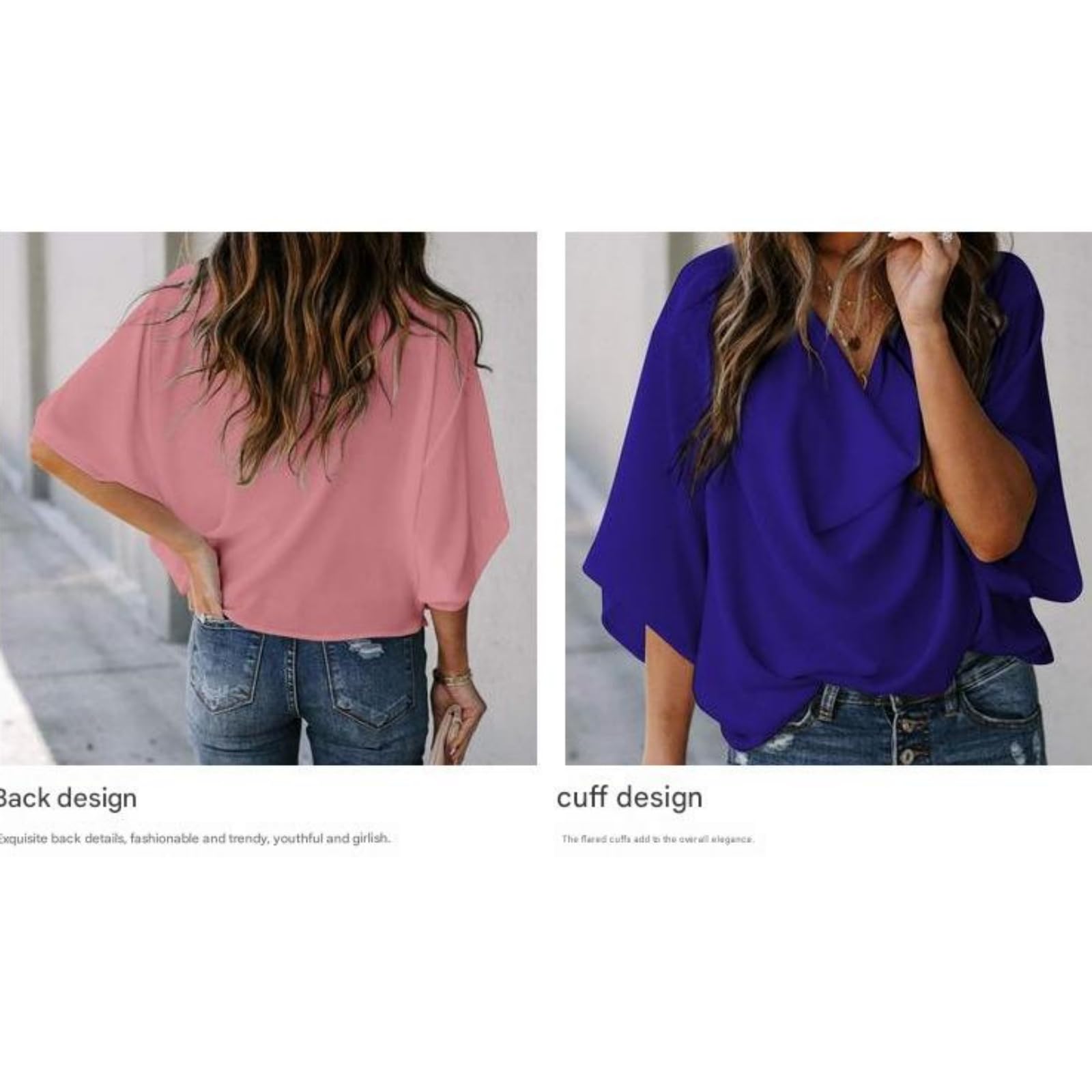 Damen Langarmshirt Chiffon-Bluse, Lockeres V-Ausschnitt, Lässiges Top, T-Shirt, Damenbekleidung-Aprikose-XXXL
