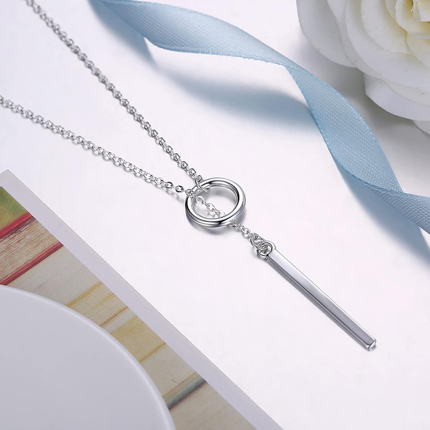 925 Sterling Silver Necklace for Women Trendy, Charming Layered Necklace with Cubic Zirconia Pendant for Her Womens Dainty Diamond Choker Necklaces Holiday Jewelry Gifts for Mom Wife Daughter Lover - Image 5