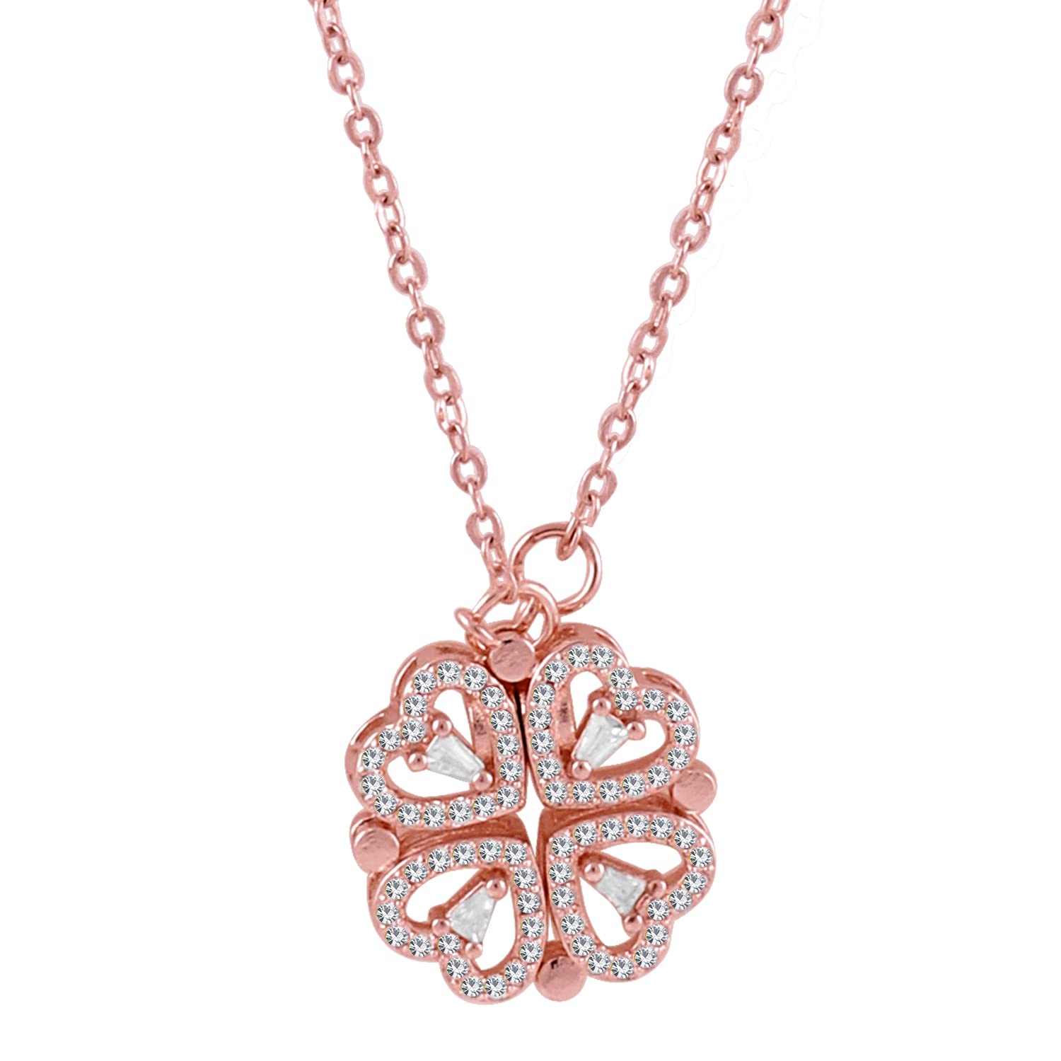 Okos Rose Gold Plated Connecting Hearts Magnectic 2 Way Wearing Pendant Necklace With Chain Studded With White Crystal Stones For Girls and Women PD1000870 (B09P36BHWD) Amazon Price History, Amazon Price Tracker