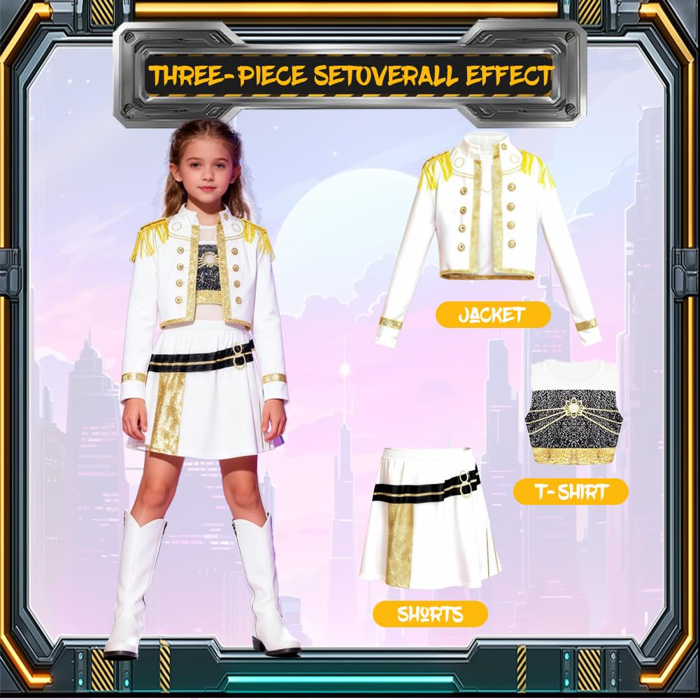 Demon Hunters Kostüm, Mädchen Hunters Kostüm, Anime Cosplay Costume mit Weste, Jacke, Shorts/Röcken, Demon Popstar Kinderkostüme für Geburtstag Karneval Fasching Dress Up Party