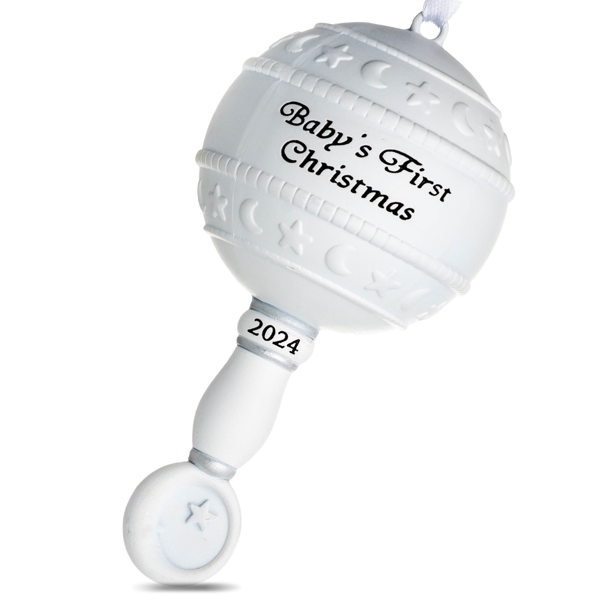 Klikel Baby's First Christmas Ornament 2024 - White 3D Rattle Baby First Christmas Keepsake Ornament 2024 - Boy Girl