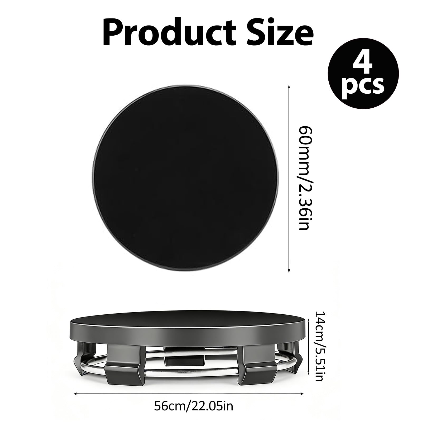 4 Pièces Universels Cache Moyeu 60mm, Moyeu de Roue, Enjoliveurs Centre de Roue en Noir pour Automobiles, Cache Seat Universels, Facile à Installer et Durable(OD 60mm ID 56mm) - 3