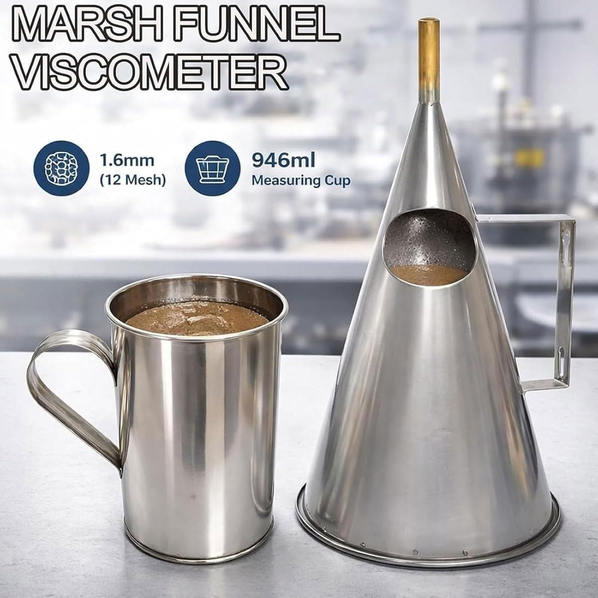 Viscosímetro De Embudo Marsh, Kit De Prueba De Viscosidad De Lodo De Acero Inoxidable Con Vaso De 946 Ml For Fluidos De Perforación De Yacimientos Petrolíferos