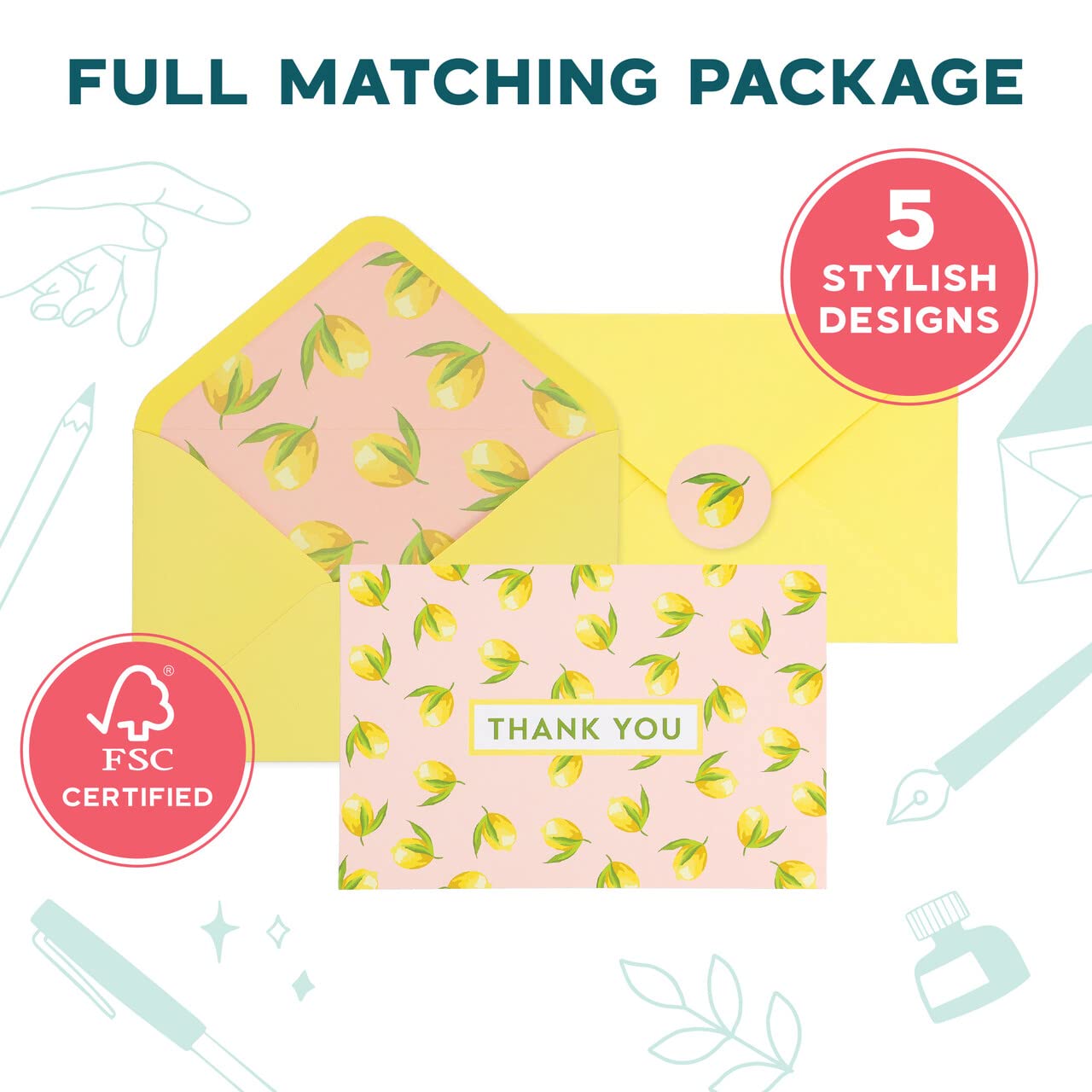 Snapklik.com : VNS Creations 50 Pack 4x6 Lemon Thank You Cards
