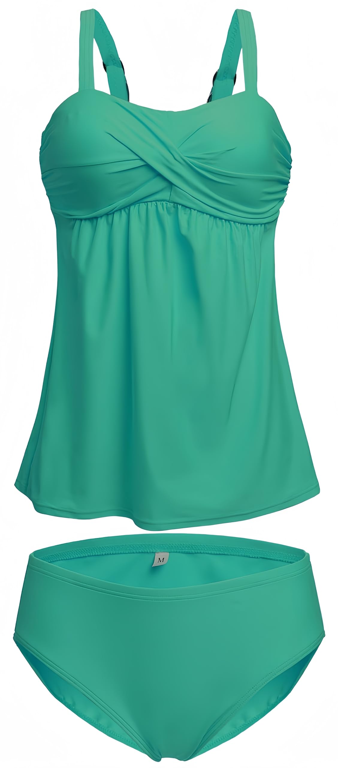 Ocean Plus Donna Elegante Tankini Avvolgente con Slip per la Pancia Senza Ferretto Tinta Unita Set di Tankini a Due Pezzi con Spalline Regolabili