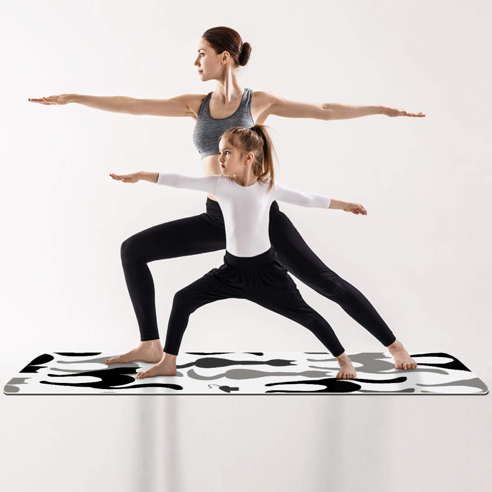 tappetino da yoga nero e grigio, gatti e topi per yoga, pilates, esercizi a pavimento, per uomini, donne, ragazze, ragazzi, bambini, principianti, antiscivolo