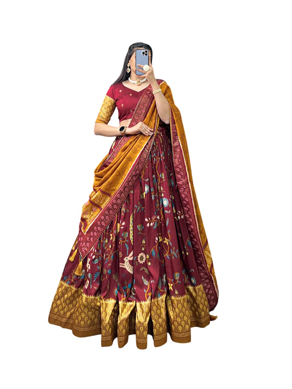 Women's Tussar Silk With Patola Print And Foil Work Readymade Lehenga choli-picture-24