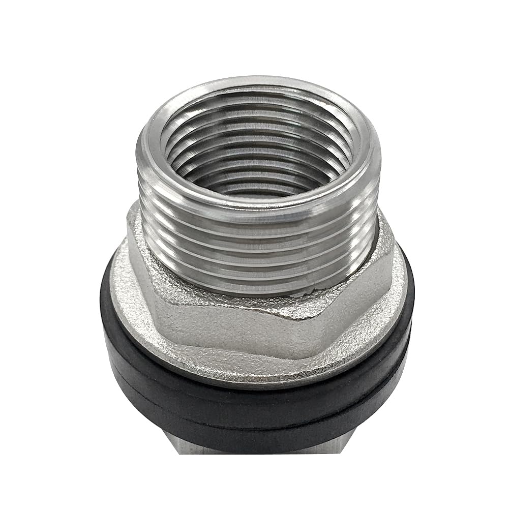 Beduan 3/4" Male to 1/2" Female Bulkhead Fitting Water Tank Connector Stainless Steel Thru-bulk Fitting for Water Tank Barrel (Pack of 1)